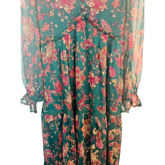Bohemian Forest Green Large Paisley Maxi Dress Band Of The Free Floral Print NWT - Picture 12 of 15